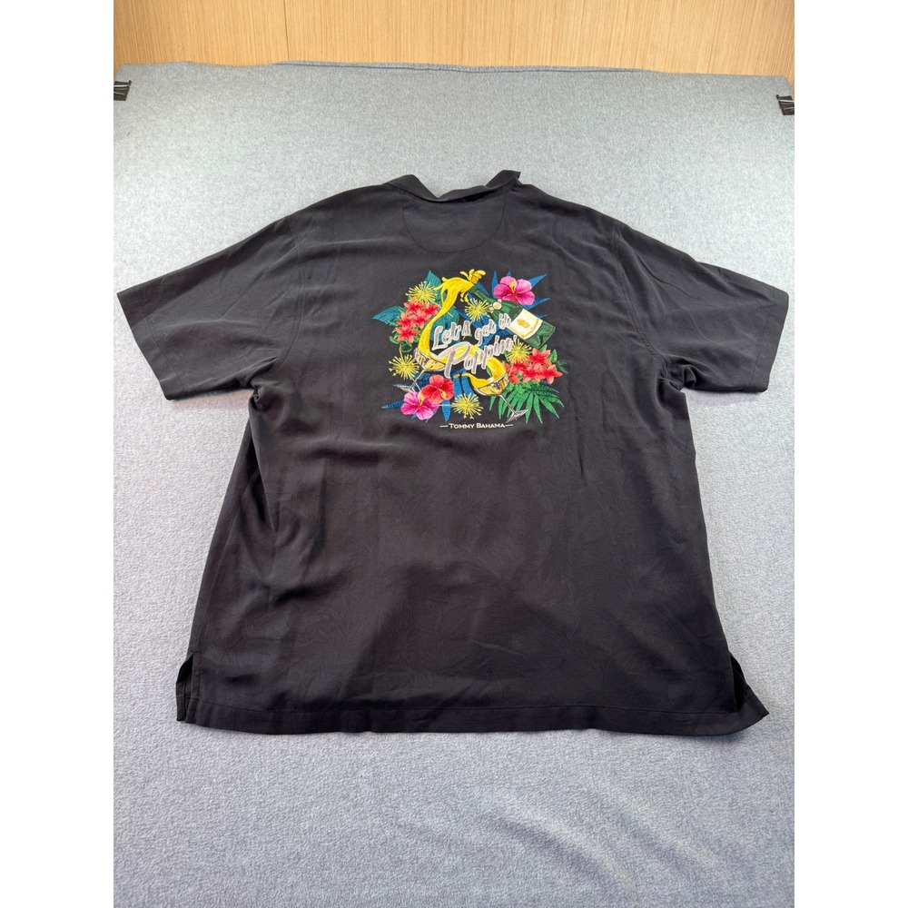 Tommy Bahama Mens XL Silk Camp Shirt Black Lets Get It Poppin Champagne Floral
